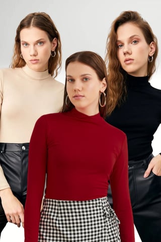 Bipantolon 3er-Pack Damen-Bodys mit Rollkragen und Slim Fit