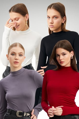 Bipantolon 4er-Pack Damen-Bodys mit Cut-out und halbem Rollkragen