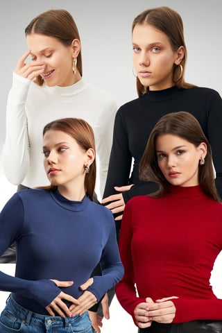 Bipantolon 4er-Pack Damen-Bodys mit Cut-out und halbem Rollkragen