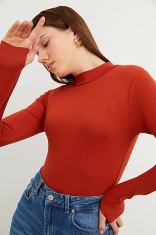 Bipantolon Damen Slim-Fit-Body mit halbem Rollkragen