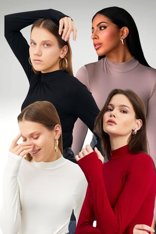 4er-Pack Damen-Bodys mit Cut-out und halbem Rollkragen