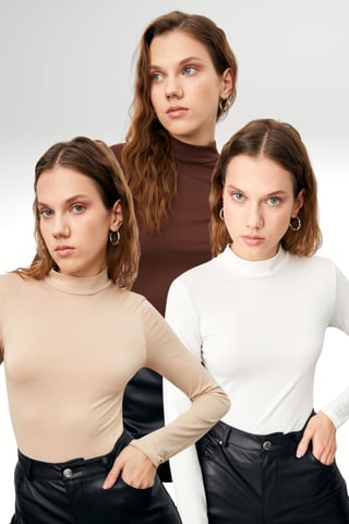 Bipantolon 3er-Pack Damen-Rollkragen-Bodys Slim Fit