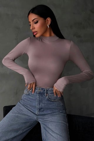 Bipantolon Damen-Bodysuit mit Slim Fit und halbem Rollkragen