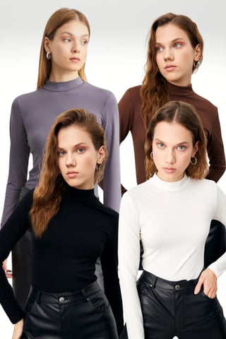 Bipantolon 4er-Pack Damen-Rollkragen-Bodys Slim Fit
