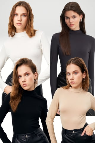Bipantolon 4er-Pack Damen-Rollkragen-Bodys Slim Fit