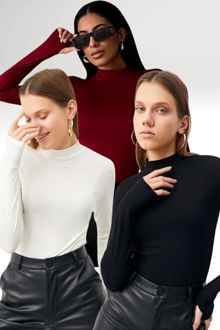 Bipantolon 3er-Pack Damen-Bodys mit schmalem Stehkragen und Slim Fit
