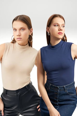 Bipantolon Damen 2er-Pack ärmellose Bodys mit halbem Rollkragen