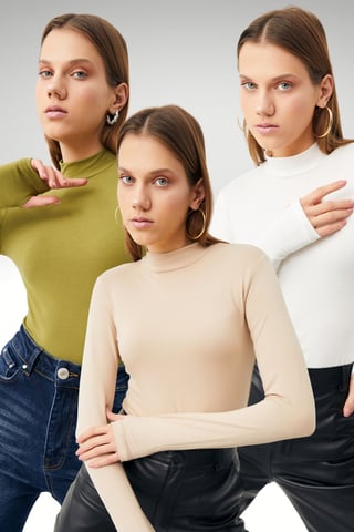 Bipantolon 3er-Pack Damen-Bodys mit Slim Fit und halbem Rollkragen