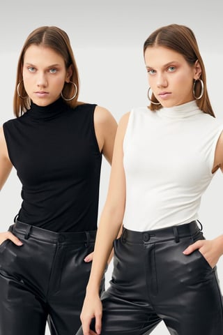 Damen 2er-Pack ärmellose Bodys mit halbem Rollkragen