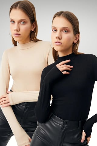 Bipantolon Damen 2er-Pack Bodys mit Cut-out und halbem Rollkragen