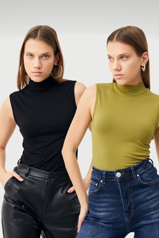 Bipantolon Damen 2er-Pack ärmellose Bodys mit halbem Rollkragen