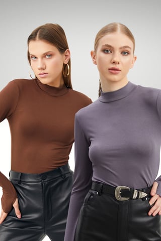 Bipantolon Damen 2er-Pack Bodys mit Cut-out und halbem Rollkragen