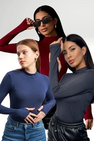 Bipantolon 3er-Pack Damen-Bodys mit schmalem Stehkragen und Slim Fit