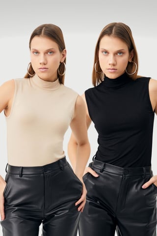 Bipantolon 2er-Pack Damen-Bodys mit ärmellosem halbem Rollkragen