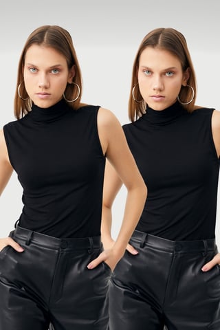 Bipantolon Damen 2er-Pack ärmellose Bodys mit halbem Rollkragen