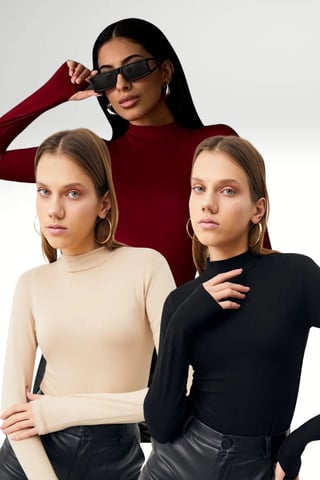 Bipantolon 3er-Pack Damen-Bodys mit Slim Fit und halbem Rollkragen