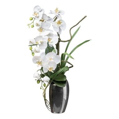 Kopu ® Kunstorchidee 68 cm – Phalaenopsis in silberfarbener Vase
