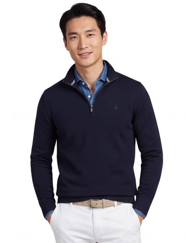 Scotland Blue Pullover Half-Zip Marineblau Normale Passform 100% Baumwolle