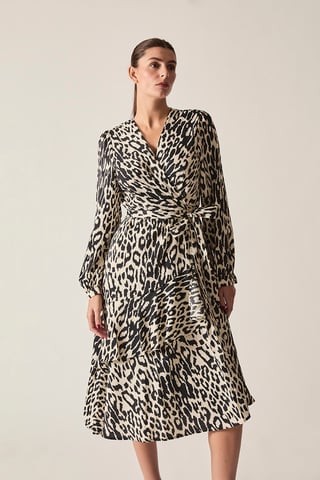 Leopardenprint-Wickel-Midikleid