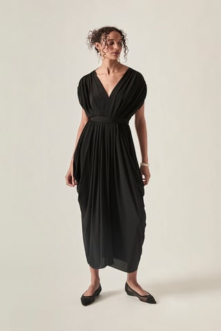 James Lakeland Drapiertes Midikleid mit offenem Rücken – Schwarz