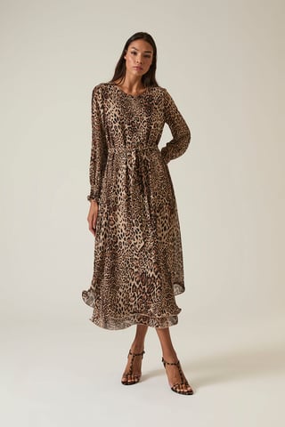 Leopard Maxi Kleid mit Wellensaum