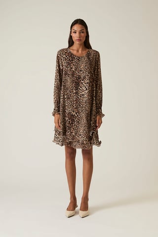 Kleid mit Leopardenprint und wellenförmigem Saum