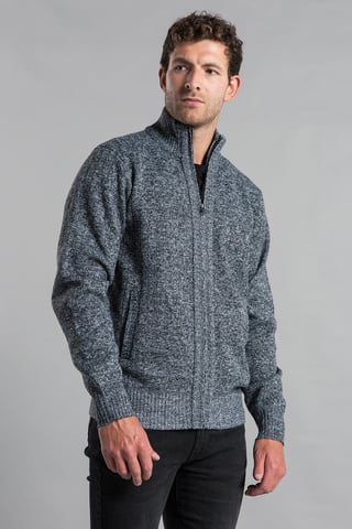 Kohlefarbene Strickjacke mit Trichterkragen und durchgehendem Reißverschluss