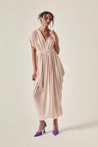 Fluid Drape Kleid Taupe