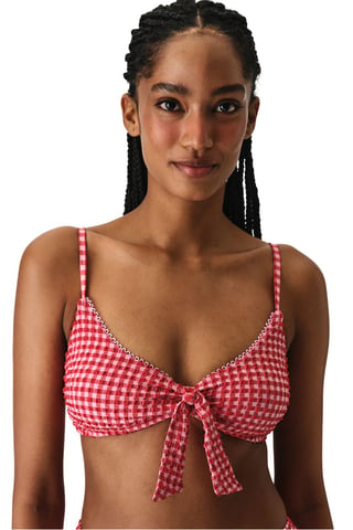 Paulina Triangel-Bikinioberteil mit Knoten, Karomuster und Struktur