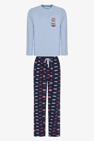 Penti Aurora Station Geometrisch gemustertes Herren-Pyjama-Set mit langen Ärmeln