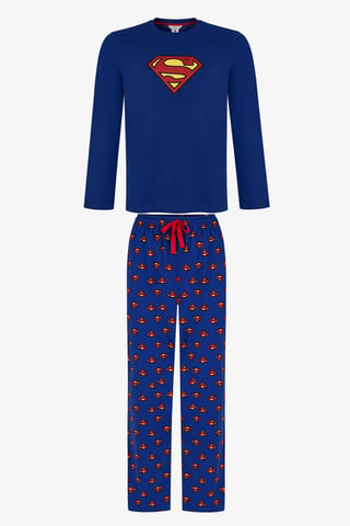 Penti Herren-Schlafanzug-Set mit Superman-Karomuster und langen Ärmeln