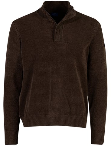 Blue Industry Brauner Pullover mit halbem Reißverschluss, Knöpfen und Reißverschluss