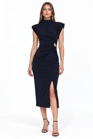 Busem Damen-Midikleid mit halbem Rollkragen