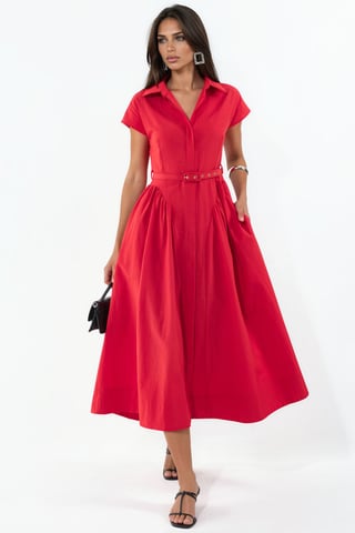 Midikleid mit Gürtel und Hemdkragen