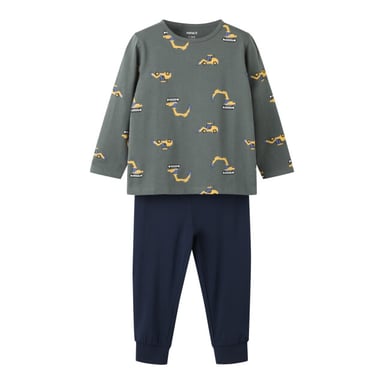 Name It Jungen-Langpyjama-Set nmmnightset Grau/Dunkelblau Baggerprint