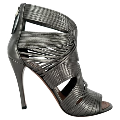 Alaïa Cage Wave Stilettos aus silbernem Leder