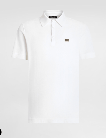 Dolche&Gabanna Baumwoll-Jersey-Poloshirt mit Metall-Logoanhänger Weiß