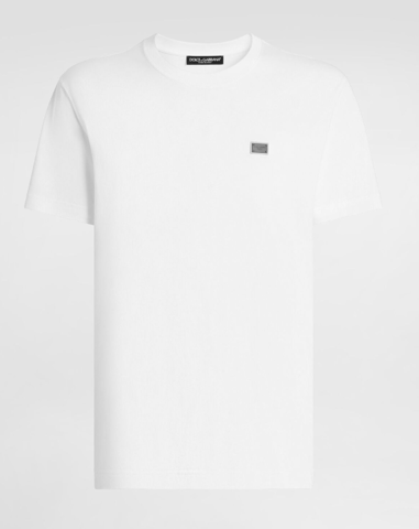 Dolche&Gabanna Baumwoll-Jersey-T-Shirt mit Metall-Logoetikett Weiß