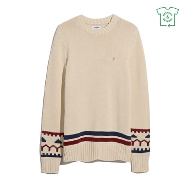 Farah Alverstone Herrenpullover mit normaler Passform und langen Ärmeln in Creme