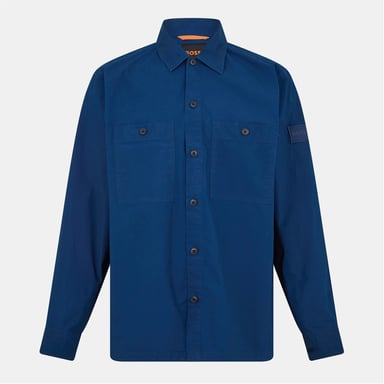 Boss Herren Unifarbenes Hemd mit Druckknöpfen, Kentkragen und Manschetten mit Schlitz, Overshirt in Open Blue 466
