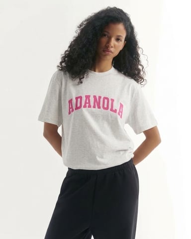 Adanola Varsity T-Shirt Damen Hellgrau meliert Rosa Oversized