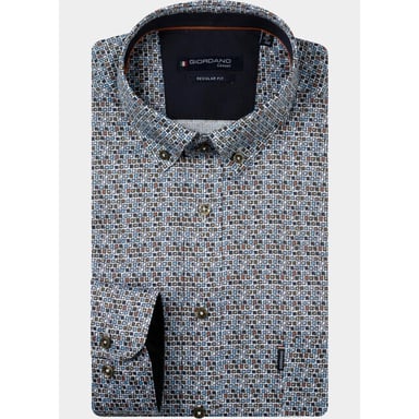 Giordano Herrenhemd Grün Dino Satin Stretch-Print 627025/70