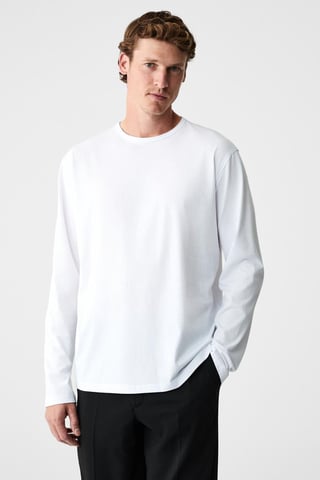 Ripp-T-Shirt mit Rundhalsausschnitt und langen Ärmeln