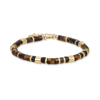Luxenter Sterling Silber 925 Armband mit Tigerauge in 18K Gelbgold - Ihun