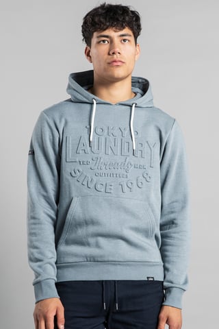 Navy Cotton Blend Embossed Drawstring Hoody