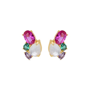 Luxenter Sterling Silber 925 Ohrringe mit Bergkristall und Perlmutt in 18K Gelbgold - Zafi
