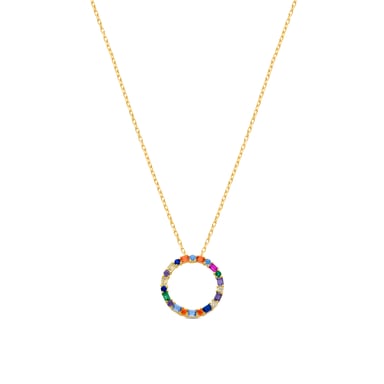 Halskette Luxenter hrius aus 925er Sterlingsilber und mehrfarbigen Zirkonen mit 18 Karat Gelbgoldplattierung