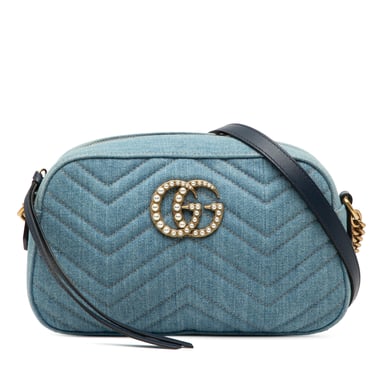 Gebrauchte Kleine GG Marmont Matelassé Denim Perlen-Crossbody Tasche