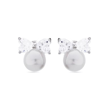 Luxenter Theria 925 Sterling Silber und weiße rhodinierte Perlen Ohrringe