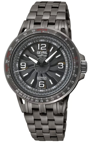 Gevril Herren Wind Master 316L Gun Metal Gehäuse, IPGUN Top Ring, Cool Gray Dial, IPGUN- 316L Edelstahlarmband Uhr.